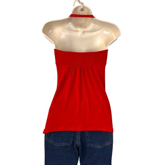 The Limited Pleated Front Chili Red Halter Top Flattering Loose Stretchy Fit - Picture 2 of 15